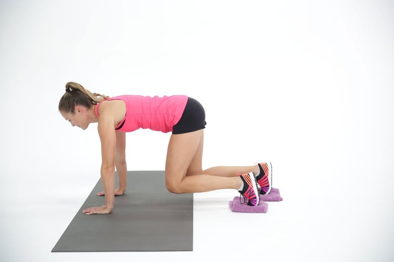 Overweight woman bending down touch hanging belly by hands, free