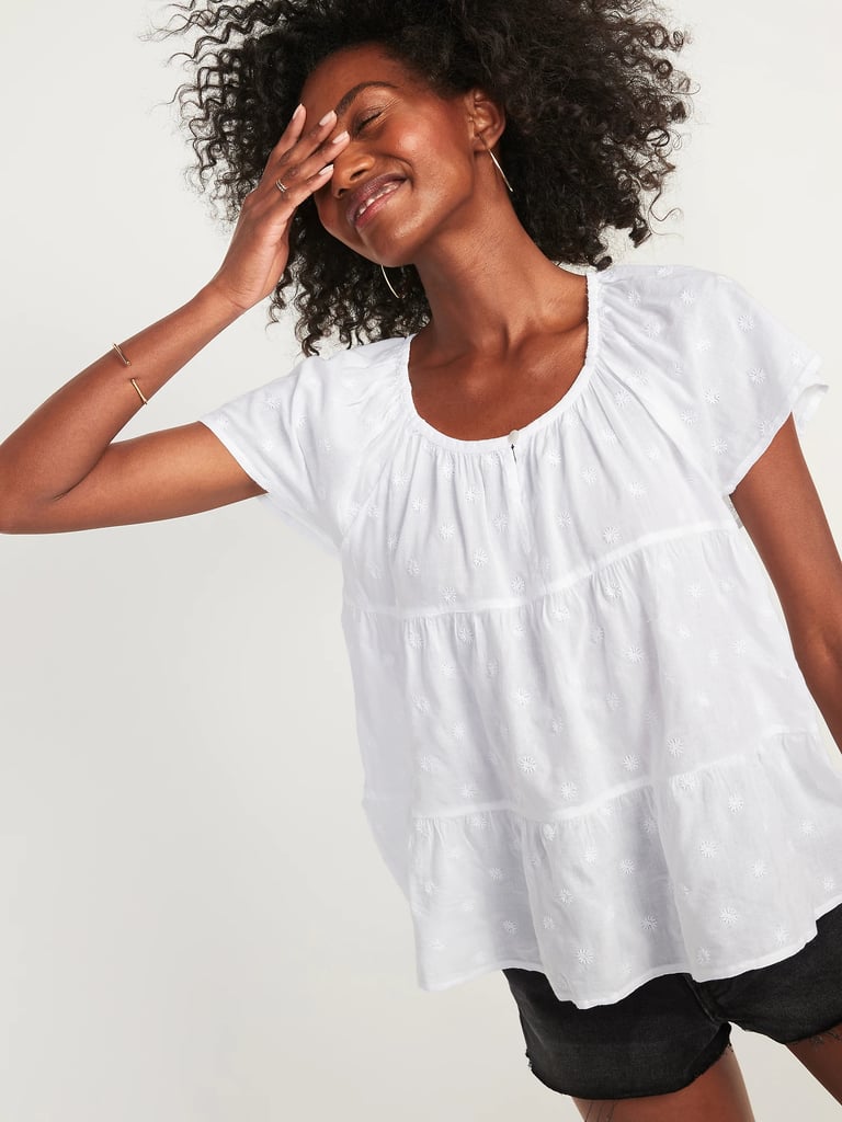 Old Navy Tiered Embroidered Tie-Back Top