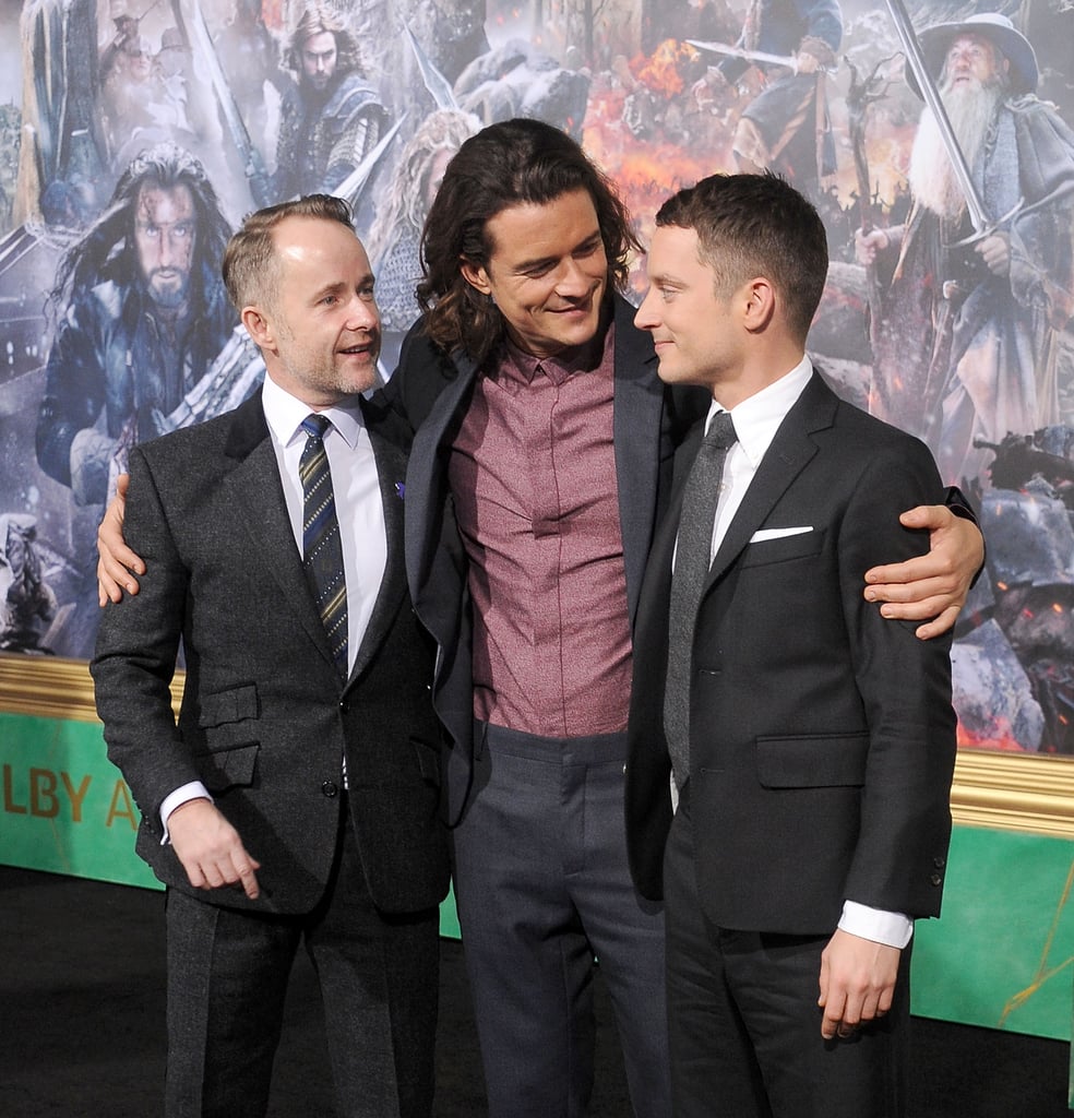 Orlando Bloom buddied with Billy Boyd and Elijah Wood at the premiere of The Hobbit: The Battle of the Five Armies in LA on Tuesday.