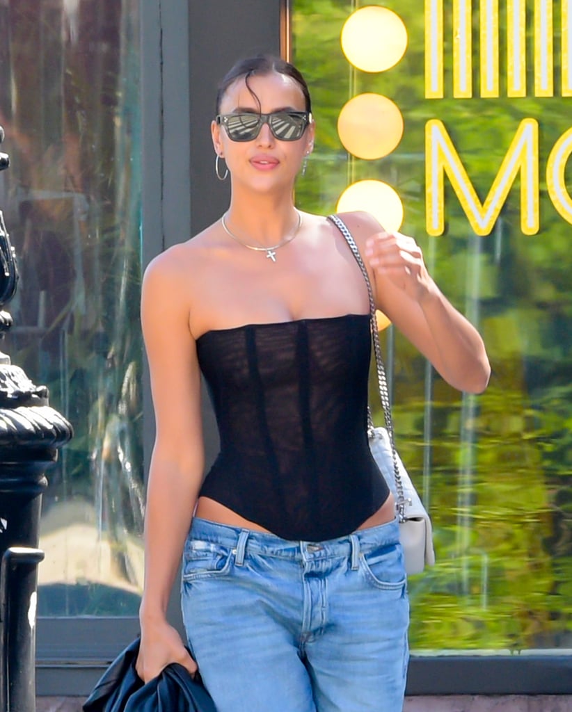 Irina Shayk Wearing Corset Top and Low-Rise Jeans in NYC