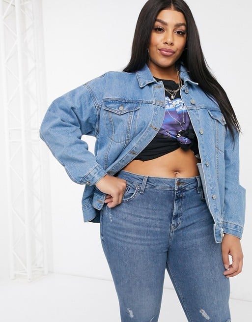 Missguided Plus Oversized Denim Jacket With Rips in Blue