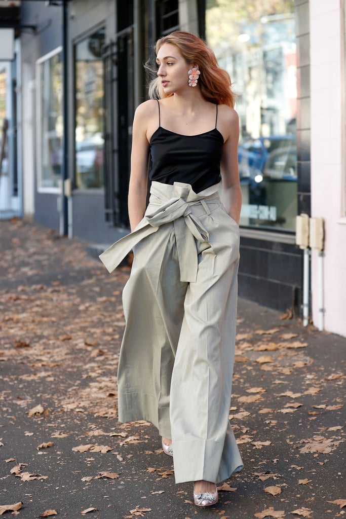 With a Waist-Defining Tie | How to Wear Wide Leg Pants | POPSUGAR ...