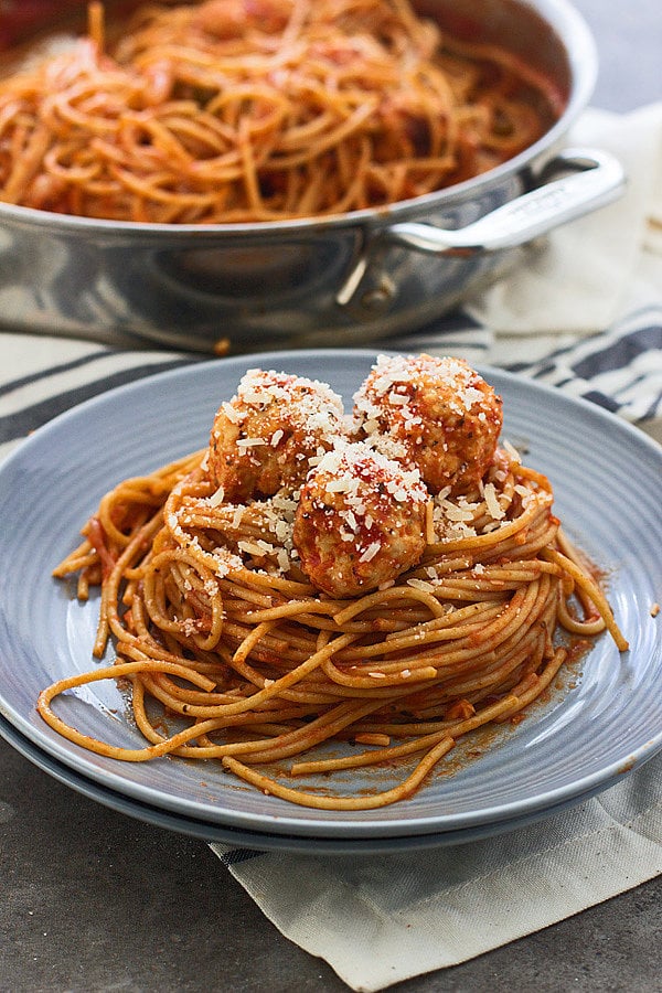 Lightened-Up Spaghetti and Chicken Meatballs