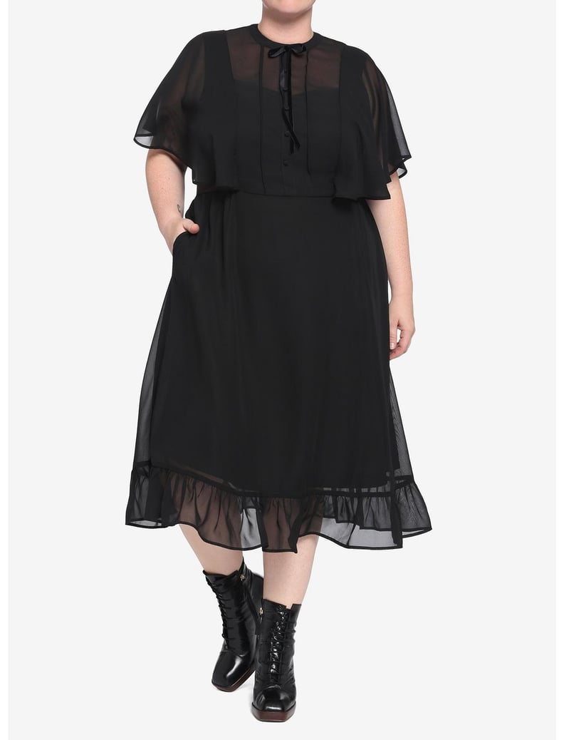 Hot Topic Black Sheer Capelet Midi Dress