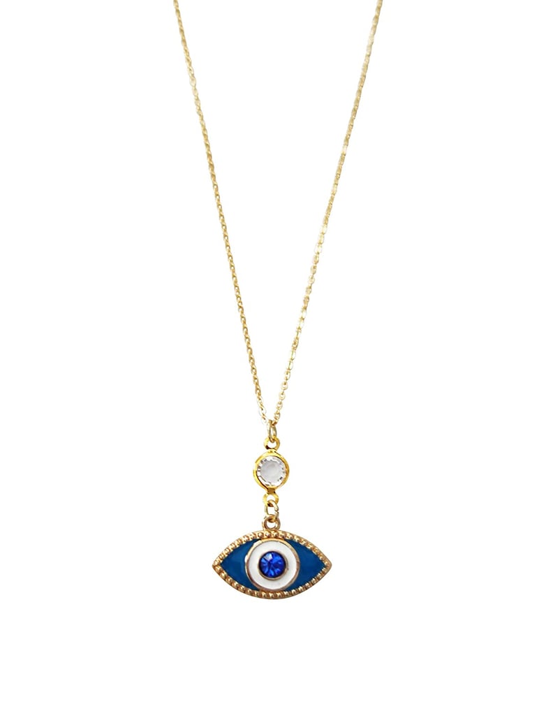 T. Victoria Blue Evil Eye Enamel Swarovski Gold Chain Boho Glam Necklace