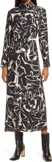 Pattern Play: & Other Stories Abstract Print Belted Long Sleeve Midi Dress