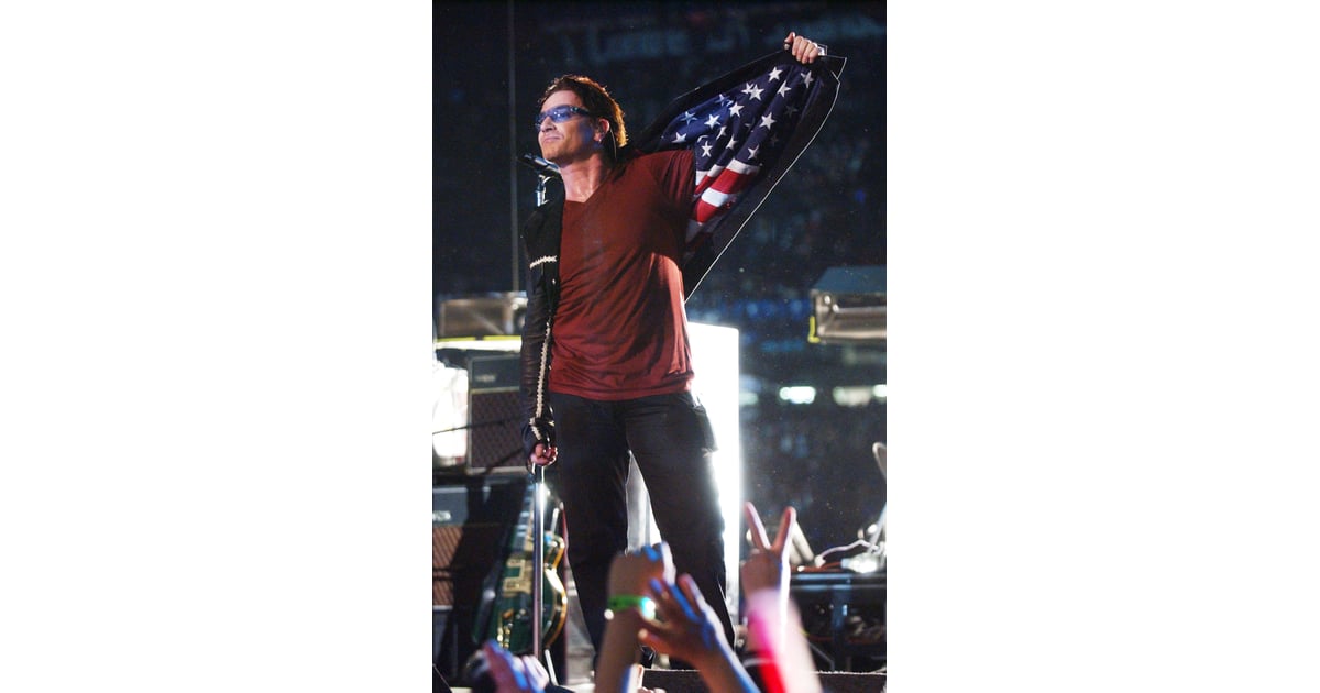U2's Bono showed off his patriotic jacket at the Super Bowl halftime
