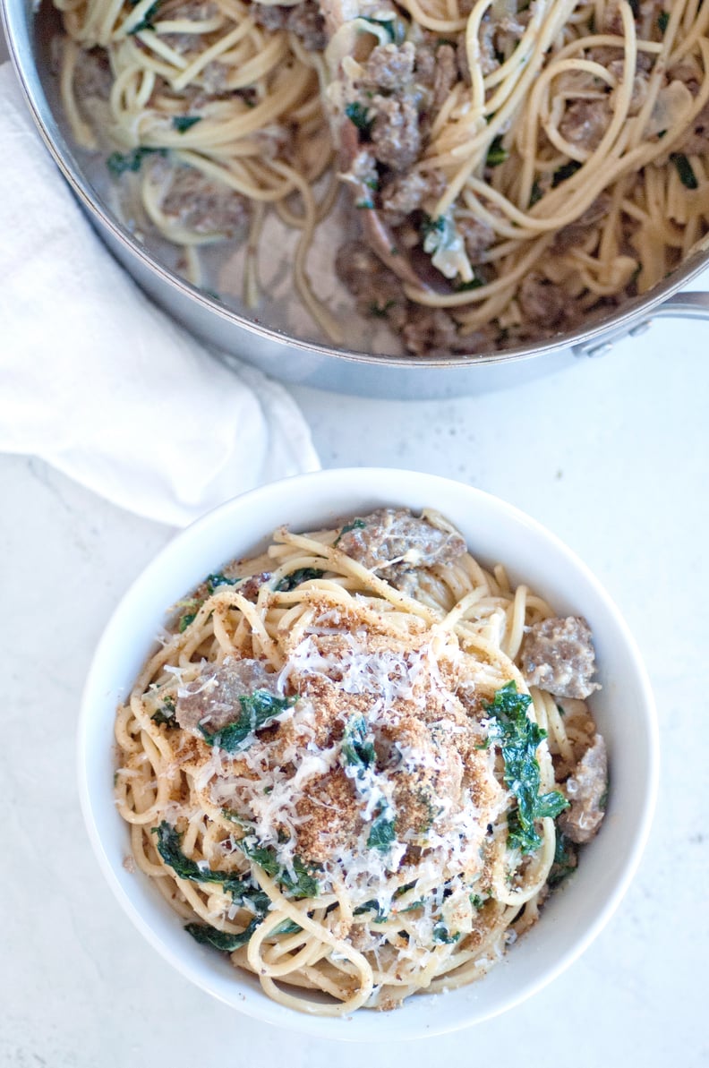 Creamy Kale and Italian Sausage Spaghetti