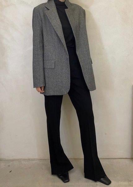 The Frankie Shop Woolen Open Front Blazer in Charcoal Melange