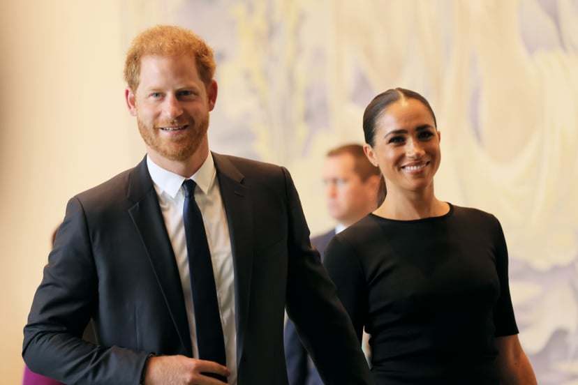 NEW YORK, NEW YORK - JULY 18:  Prince Harry, Duke of Sussex and Meghan, Duchess of Sussex arrive at the United Nations Headquarters on July 18, 2022 in New York City. Prince Harry, Duke of Sussex is the keynote speaker during the United Nations General as