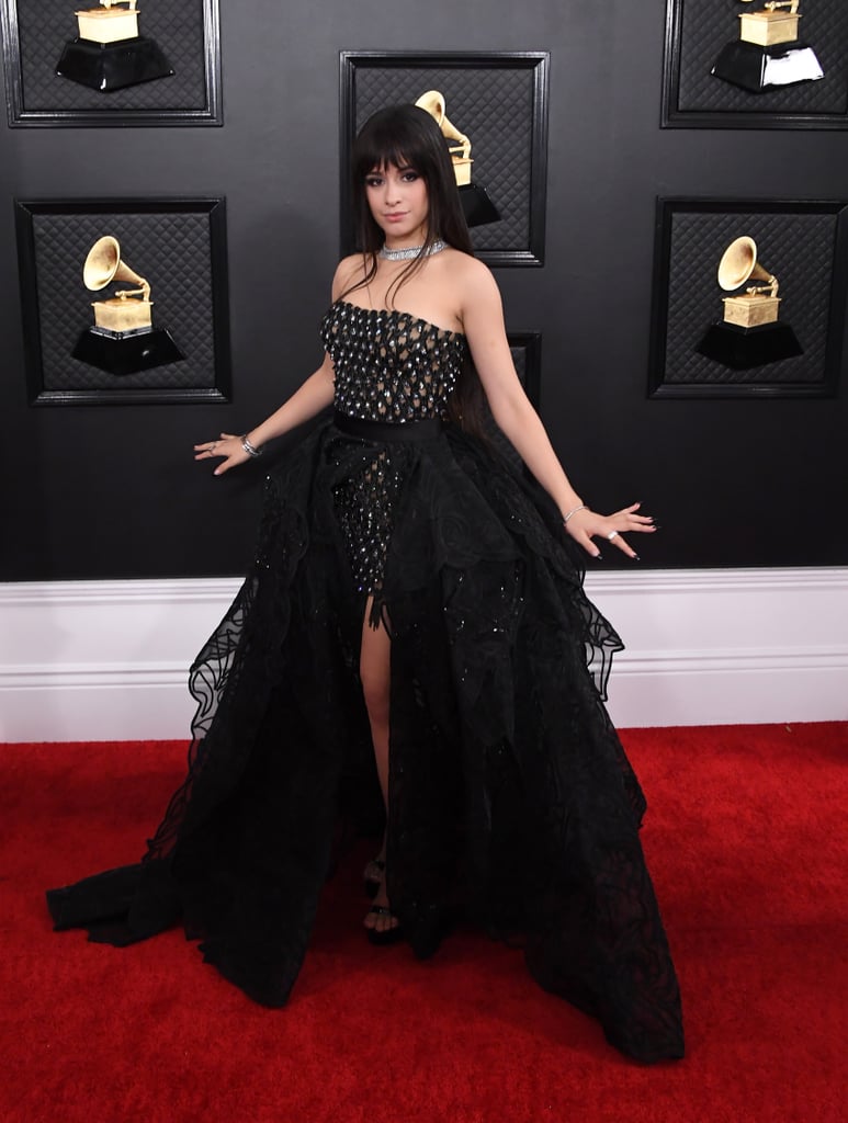 Camila Cabello Black High-Low Versace Dress at Grammys 2020