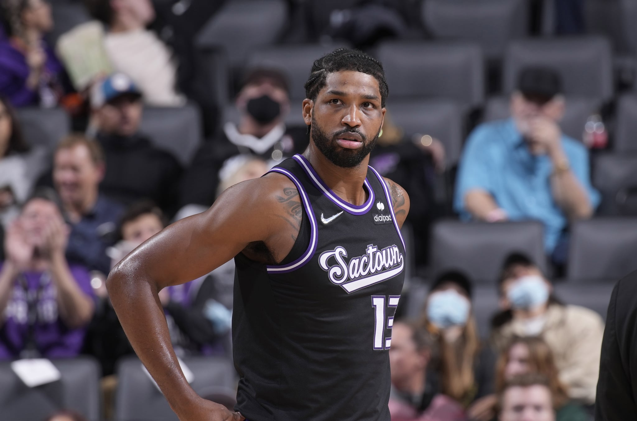 SACRAMENTO, CA - DECEMBER 17: Tristan Thompson #13 of the Sacramento Kings looks on during the game against the Memphis Grizzlies on December 17, 2021 at Golden 1 Center in Sacramento, California. NOTE TO USER: User expressly acknowledges and agrees that, by downloading and or using this photograph, User is consenting to the terms and conditions of the Getty Images Agreement. Mandatory Copyright Notice: Copyright 2021 NBAE (Photo by Rocky Widner/NBAE via Getty Images)