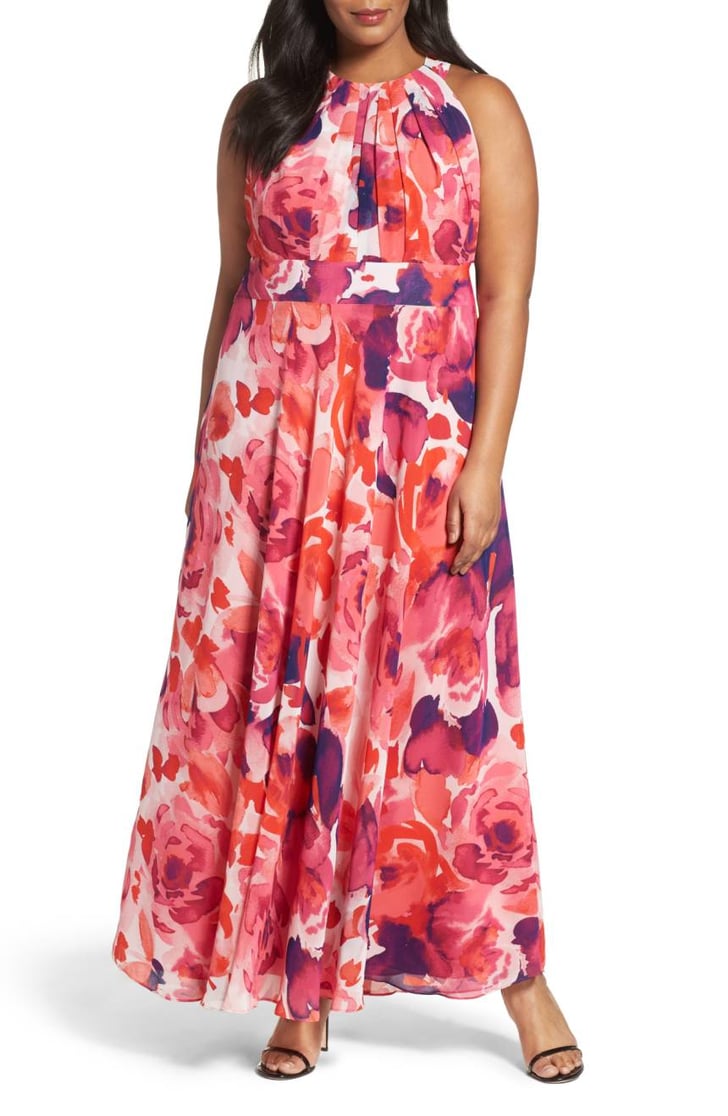 Eliza J Floral Print Halter Maxi Dress 