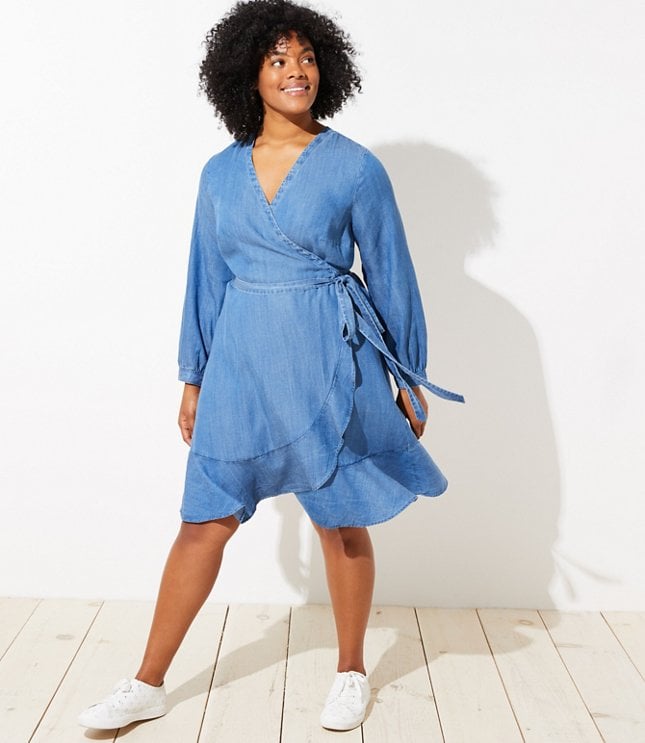 LOFT Plus Chambray Ruffle Wrap Dress | 11 Flattering Dresses You Need For  Spring — and They're All 40% Off Right Now | POPSUGAR Fashion Photo 3