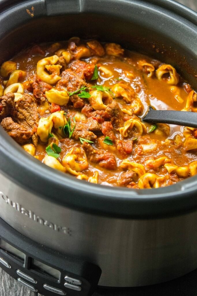 Slow-Cooker Spicy Beef Tortellini Soup