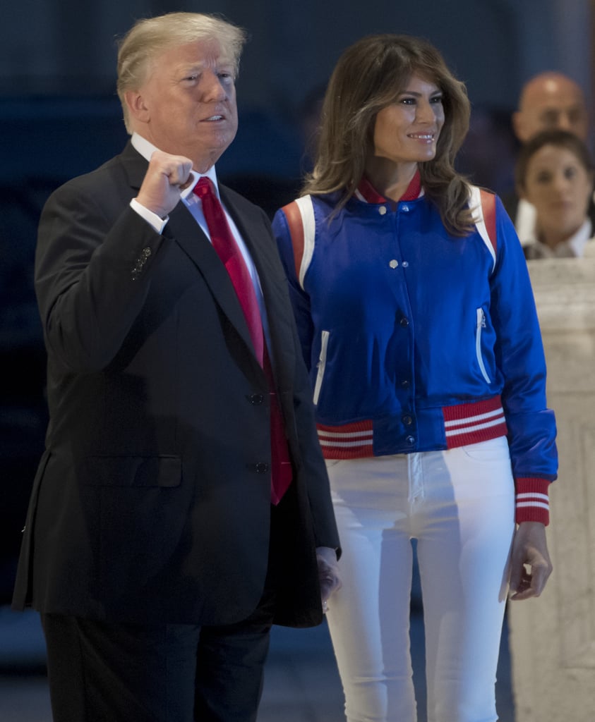 Melania Trump's Red White and Blue Jacket at Super Bowl 2018