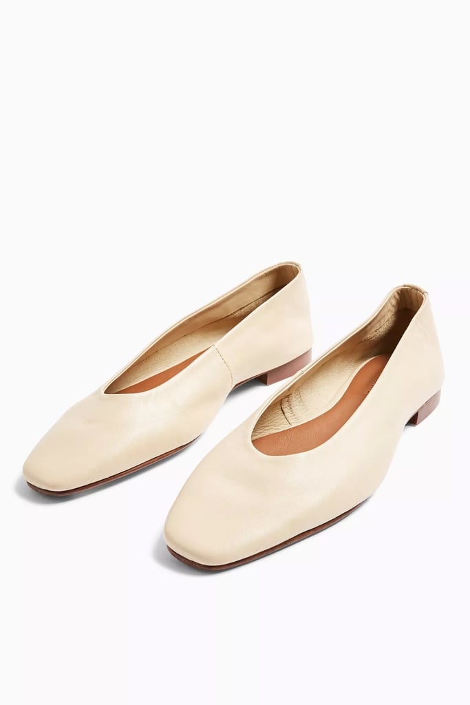 Leah Cream Leather Soft Ballet Flat Shoes