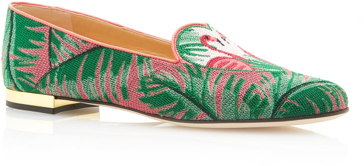 Flamingo Embroidered Canvas Slippers