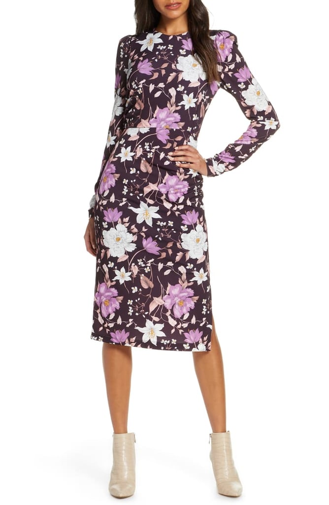 Eliza J Floral Long Sleeve Body-Con Midi Dress