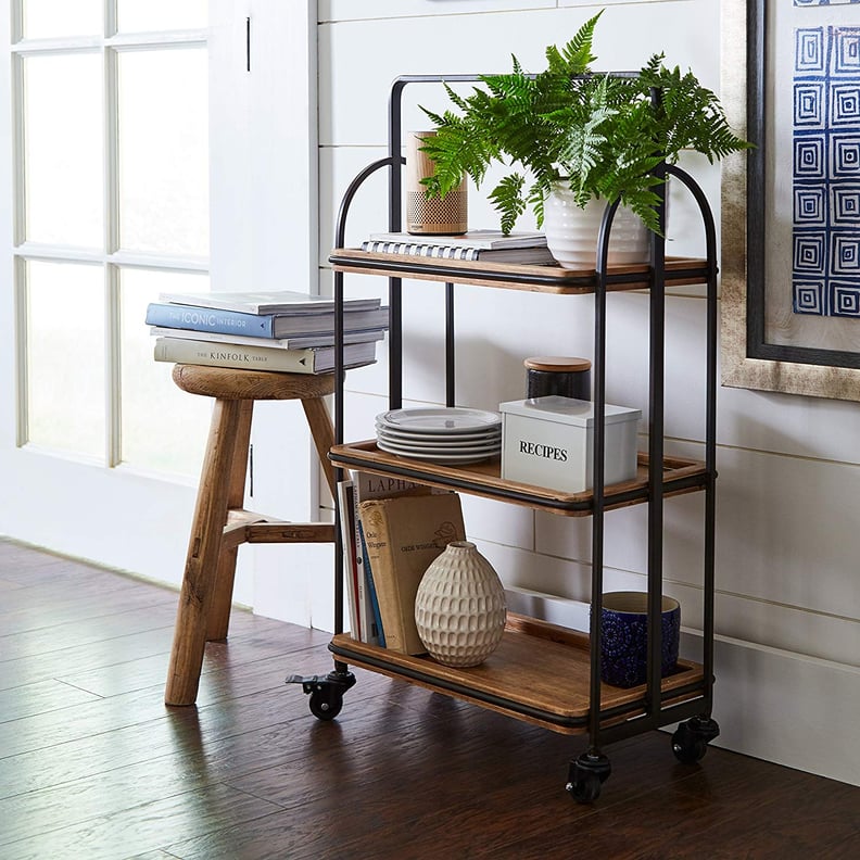 Stone & Beam Industrial Rustic Arced Rolling Wood Metal Kitchen Bar Cart