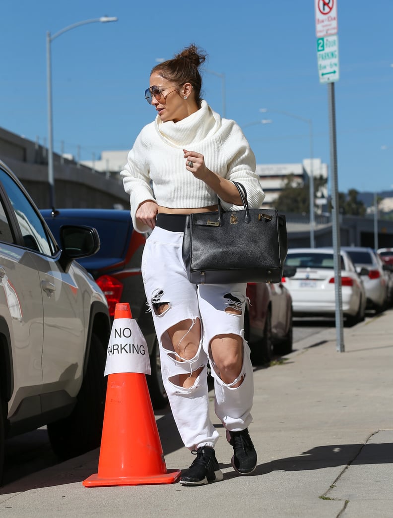 Jennifer Lopez Wearing Distressed Joggers in LA, February 2023