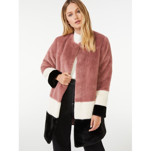 Scoop Women's Color Block Faux Fur Coat