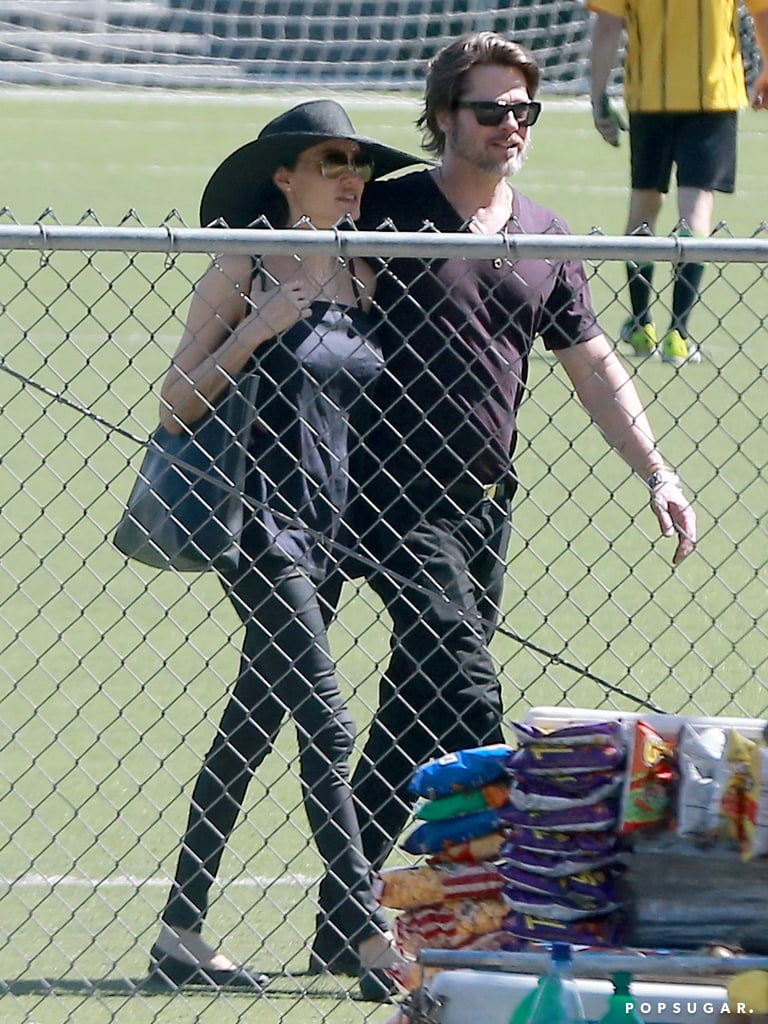 Brad Pitt and Angelina Jolie Kissing at a Soccer Game