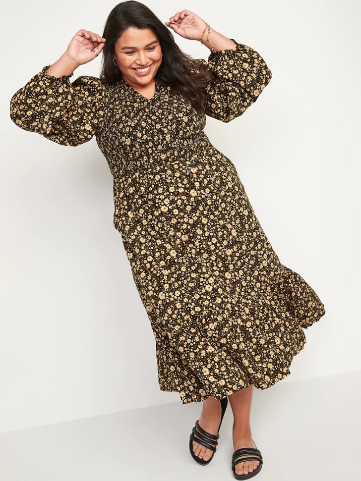 Old Navy Long Sleeve Fit and Flare Smocked Midi Dress Show