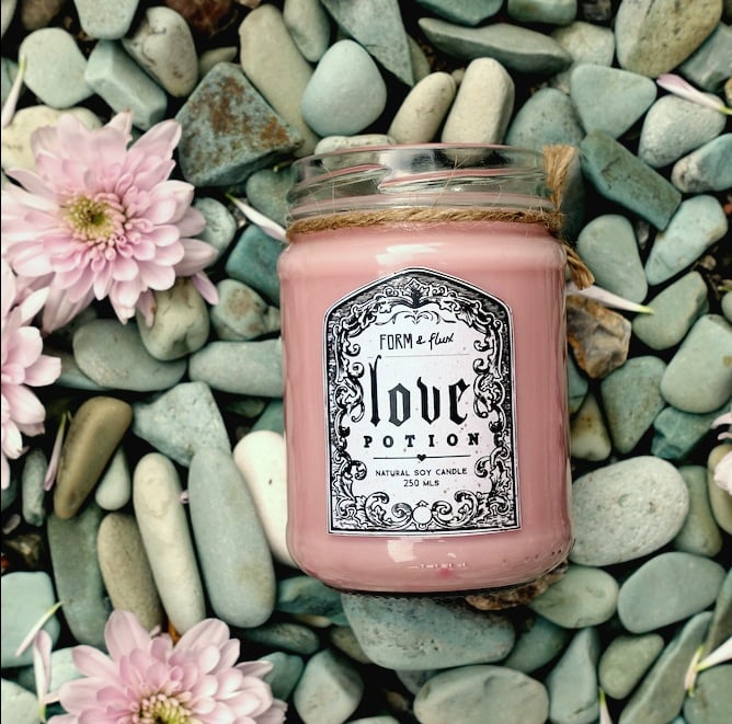 Love Potion candle ($15) with peony petal, vanilla bean, and wild rose notes