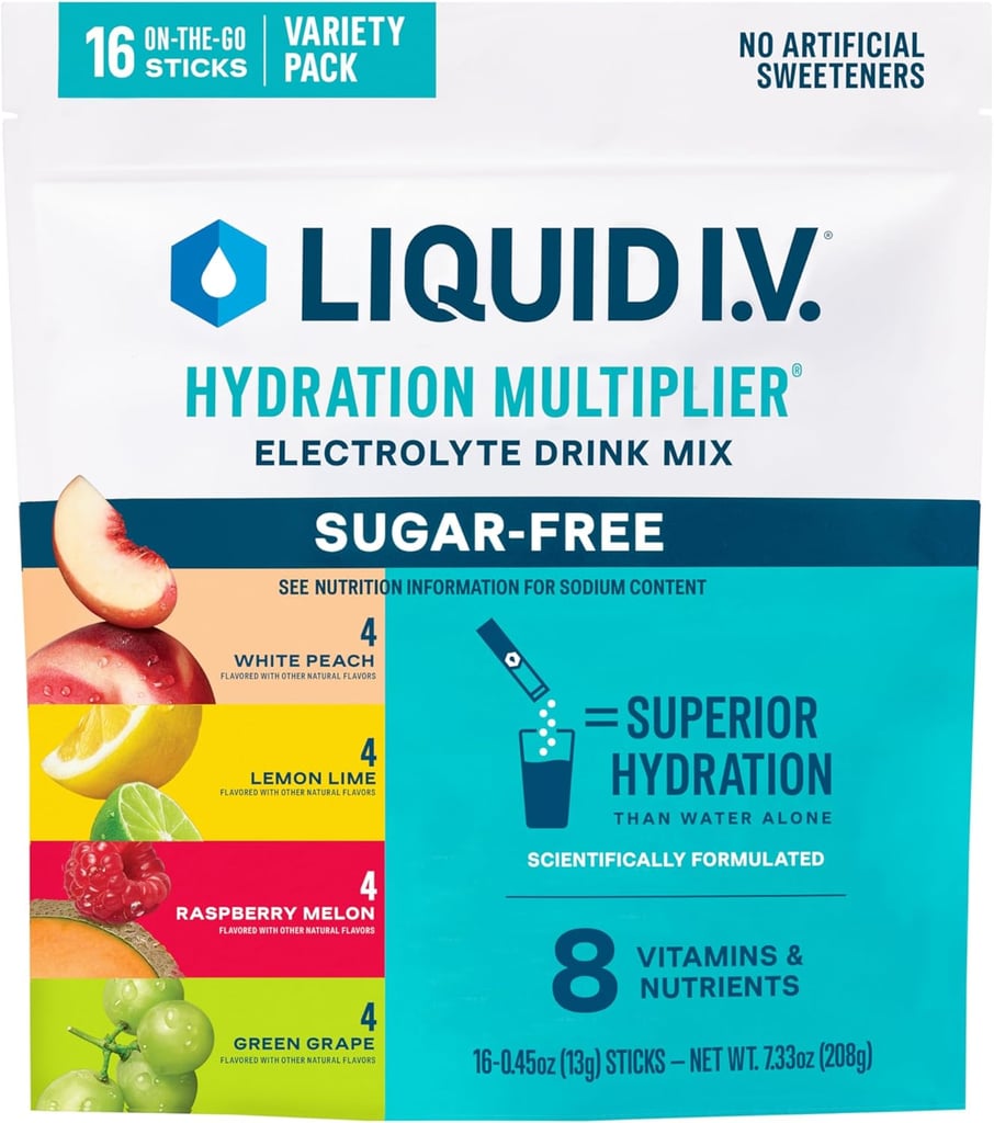 Liquid I.V.® Hydration Multiplier Sugar-Free Variety Pack ($20, originally $28)
Whether you're someone who loves an intense sweat-heavy HIIT class or you're marathon training, Liquid I.V. can help you quickly replace the electrolytes you lose while sweating so you can recover faster and feel more energized post-workout.