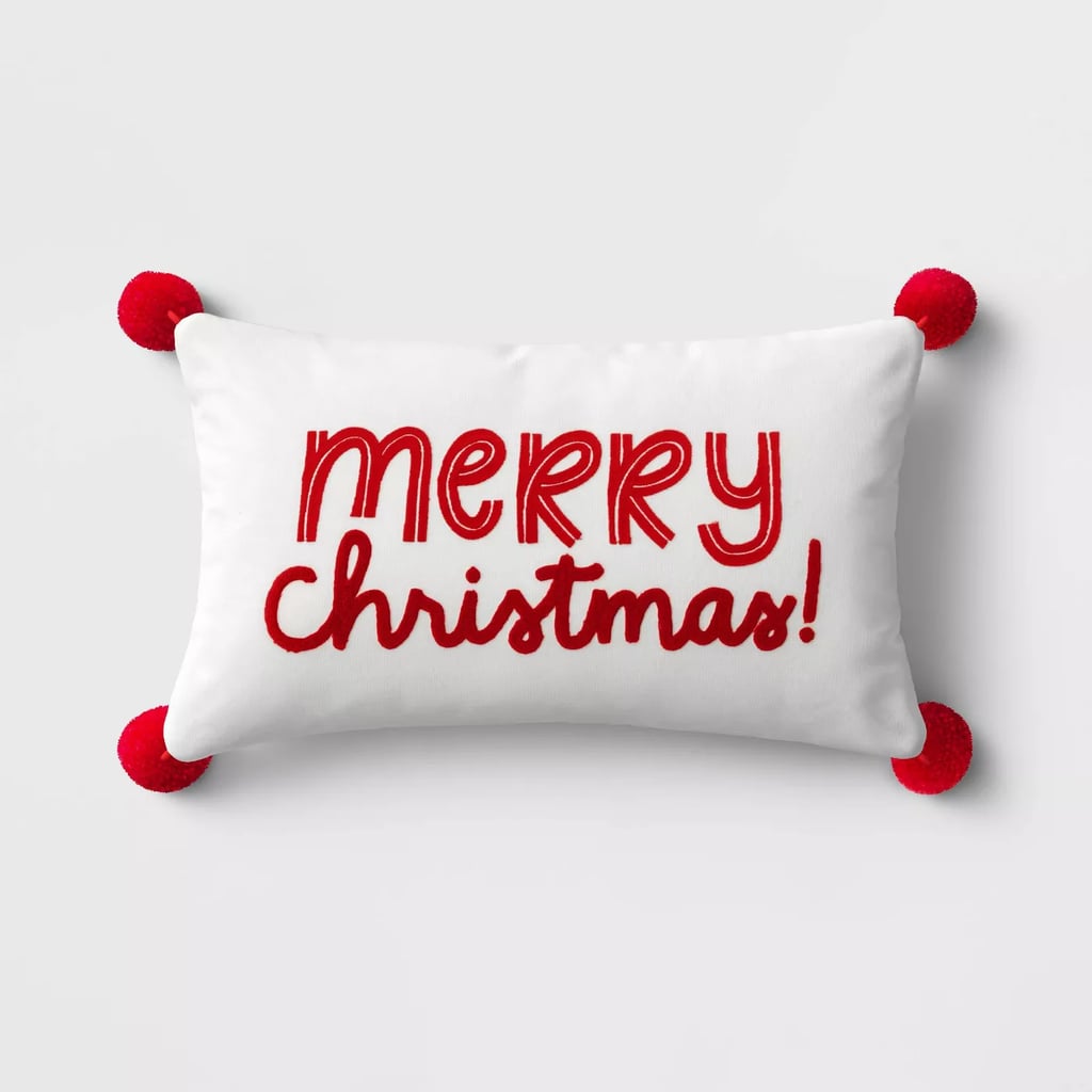Holiday Embroidered Merry Christmas Lumbar Throw Pillow