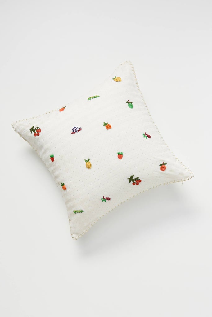 Hand-Embroidered Fruit Pillow
