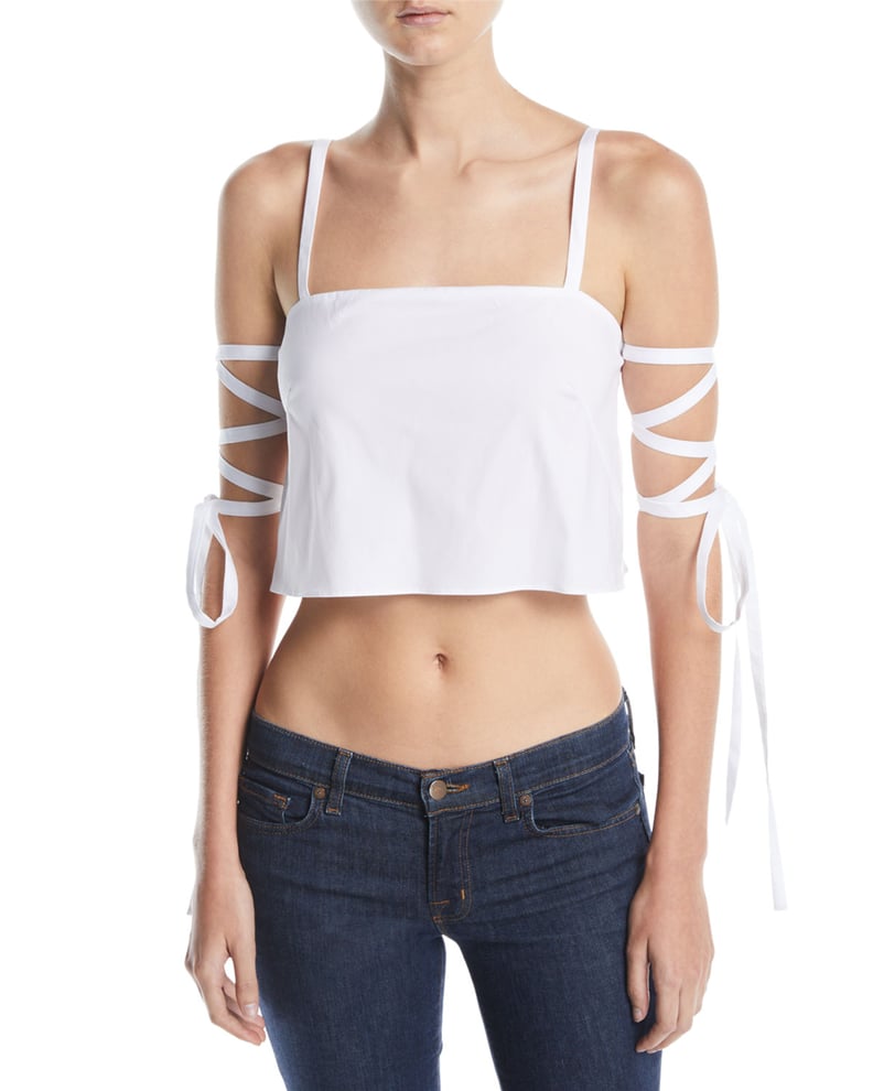 Milly Jasmine Ribbon-Sleeve Crop Top