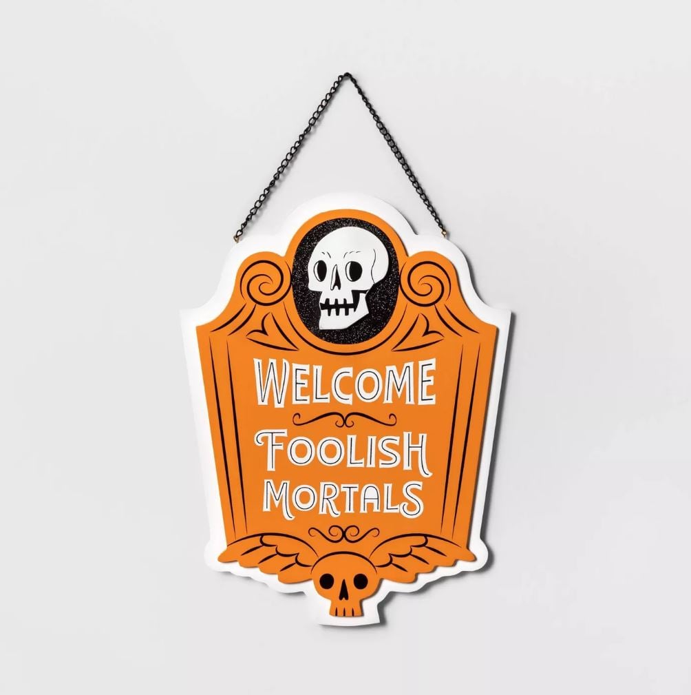 Welcome Foolish Mortals Halloween Hanging Wood Sign