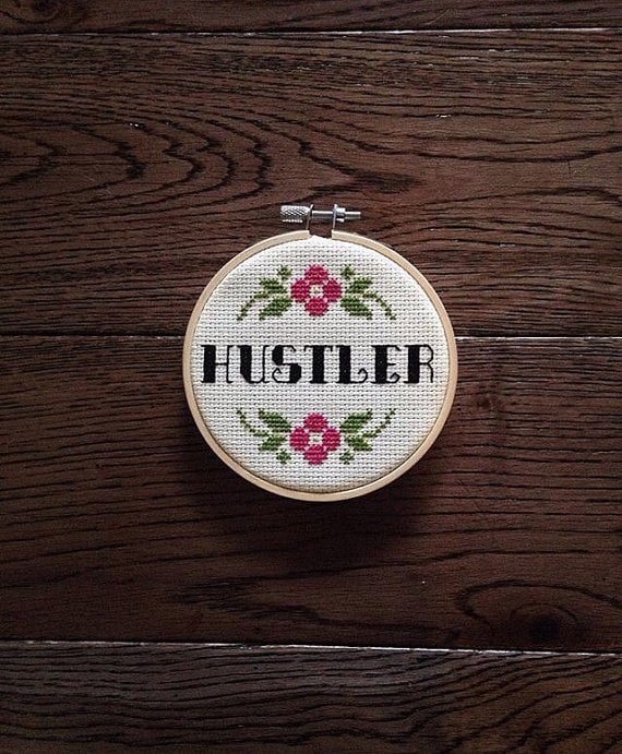 "Hustler" Cross-Stitch Hoop ($24)