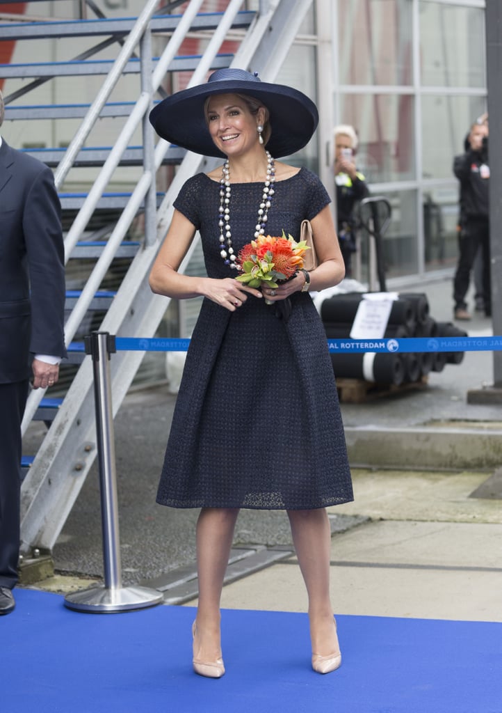 Queen Maxima's Navy Blue Eyelet Dress May 2016