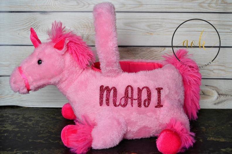 Personalized Fuzzy Unicorn Easter Basket