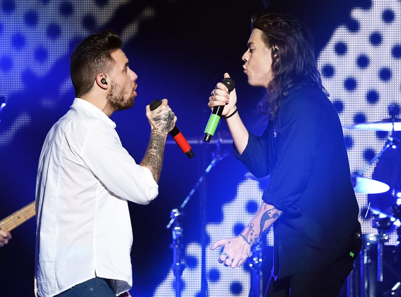 LOS ANGELES, CA - DECEMBER 04:  Recording artists Liam Payne (L) and Harry Styles of One Direction perform onstage during 102.7 KIIS FMs Jingle Ball 2015 Presented by Capital One at STAPLES CENTER on December 4, 2015 in Los Angeles, California.  (Photo by