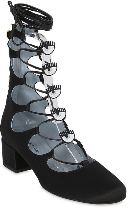 Chiara Ferragni 45mm Eyes Satin Lace-Up Boots ($420)