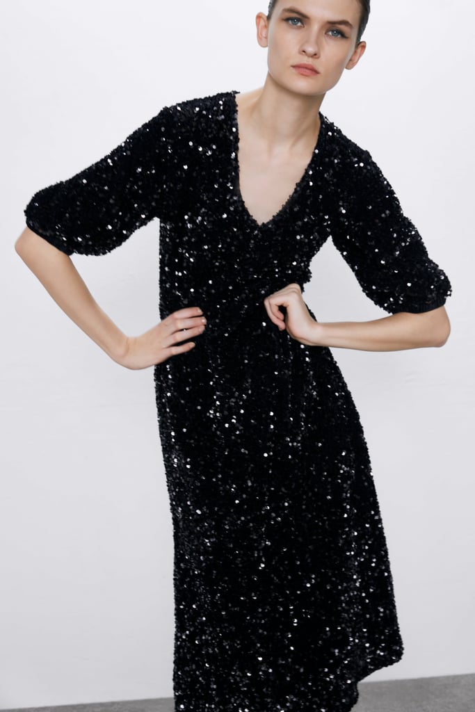 zara sequin velvet dress