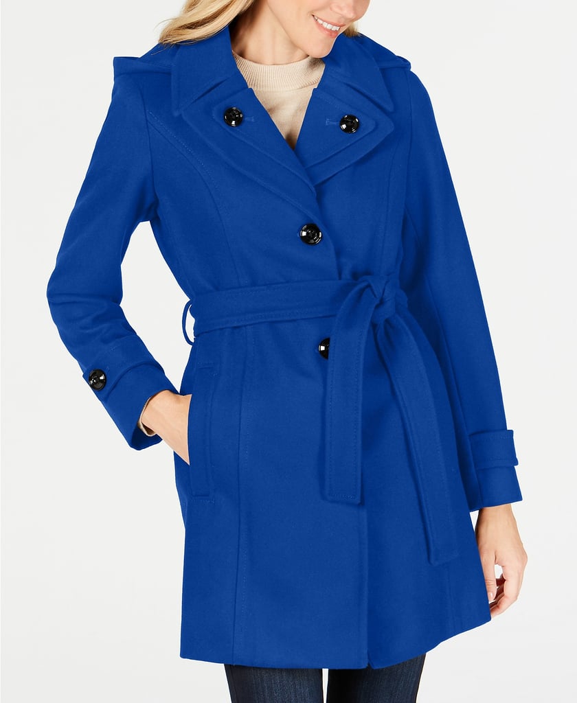 London Fog Hooded Belted Peacoat