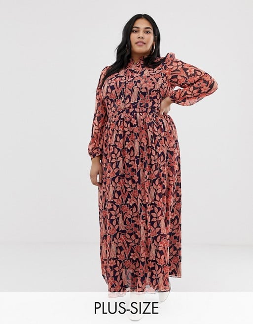 Glamorous Curve Maxi Dress With High Neck in Floral Leopard Print