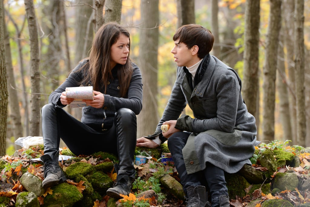 Tatiana Maslany as Sarah and Jordan Gavaris as Felix. 
Source: BBC