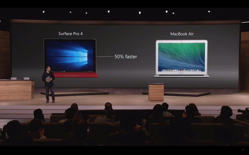 The comparison between the Surface Pro 4 and the MacBook Air.
