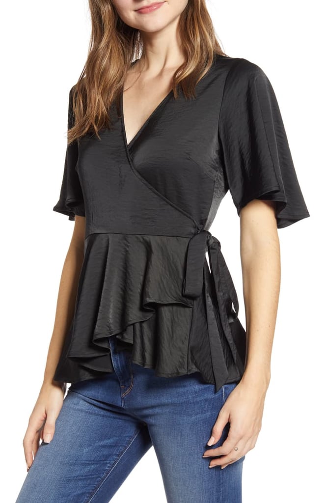 Bobeau Angel Flutter Sleeve Wrap Blouse