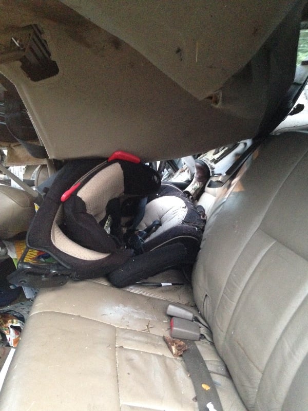 The car seat that kept Hunter alive, postcrash.