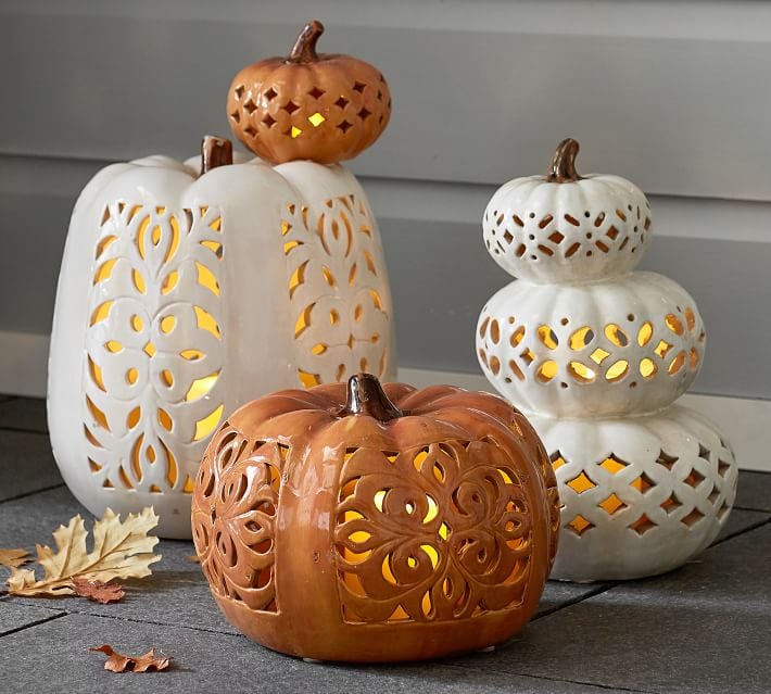 Ceramic Halloween Decorations
 Filigree Punched Ceramic Pumpkins