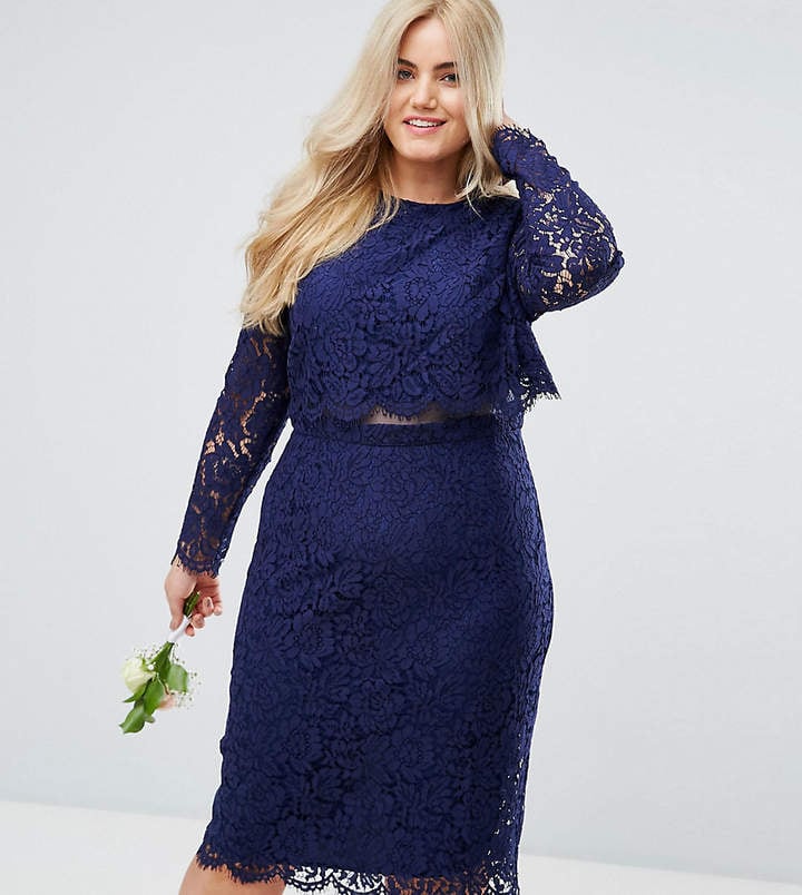 Asos Wedding Lace Long Sleeve Midi Pencil Dress