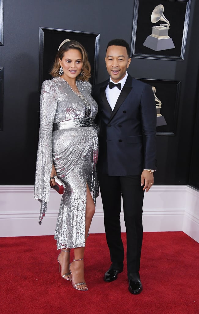 Chrissy Teigen Silver Dress at the Grammys 2018