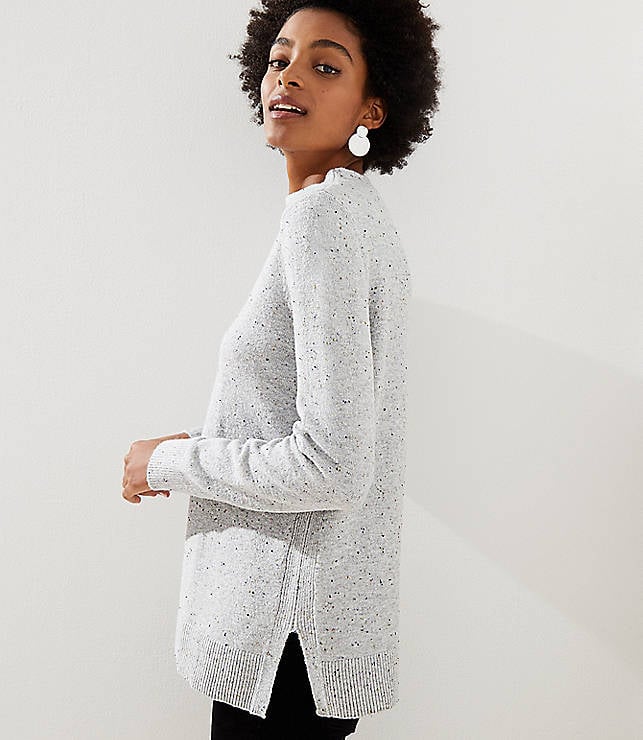 Loft Flecked Mock Neck Tunic Sweater